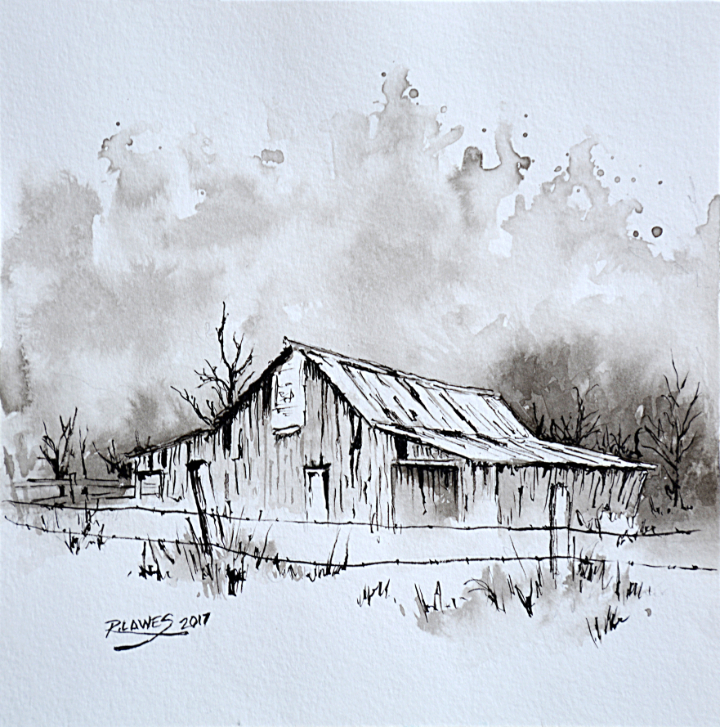 In The Sticks Pen and Ink with Ink Wash
